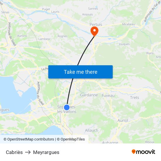 Cabriès to Meyrargues map