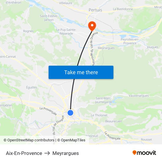 Aix-En-Provence to Meyrargues map