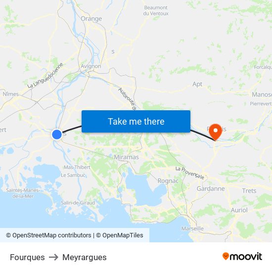 Fourques to Meyrargues map