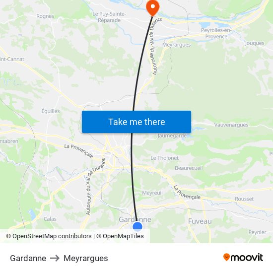 Gardanne to Meyrargues map