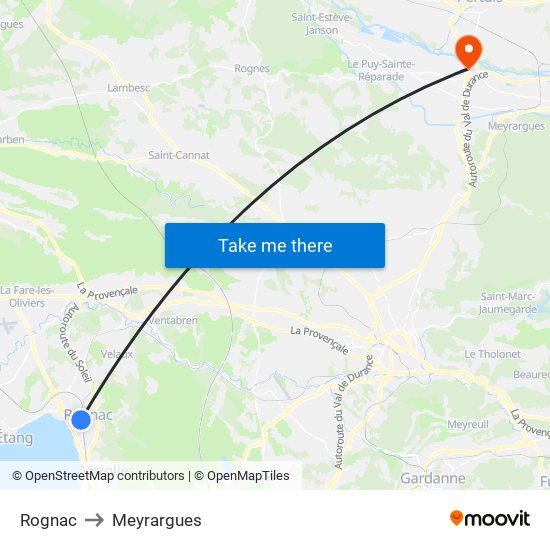 Rognac to Meyrargues map