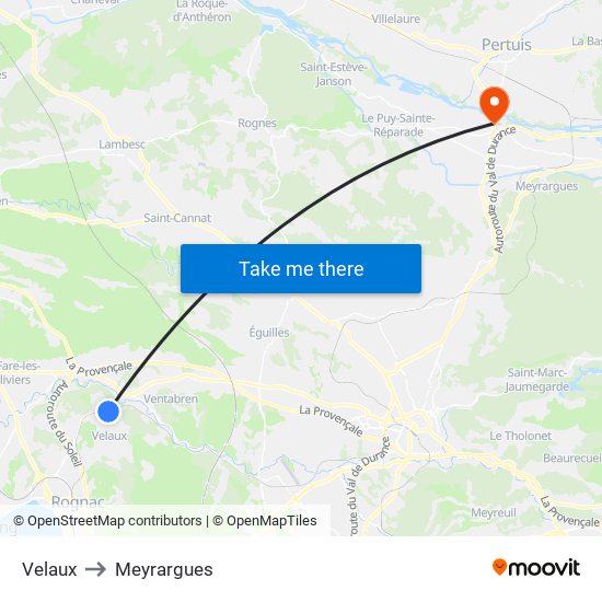 Velaux to Meyrargues map