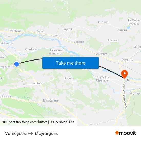 Vernègues to Meyrargues map