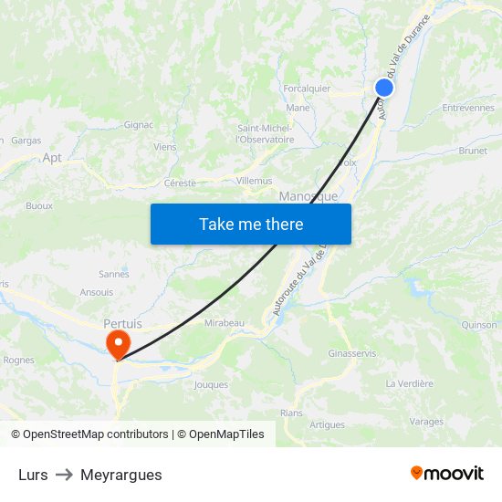 Lurs to Meyrargues map