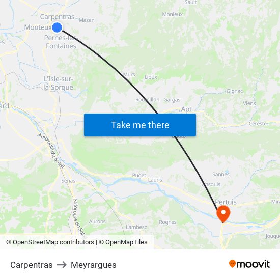 Carpentras to Meyrargues map