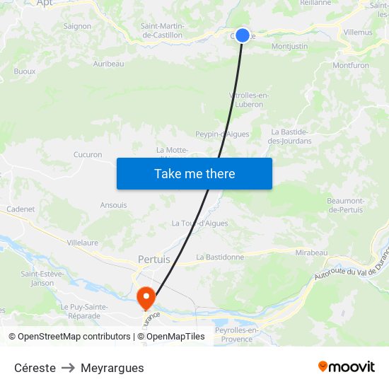 Céreste to Meyrargues map