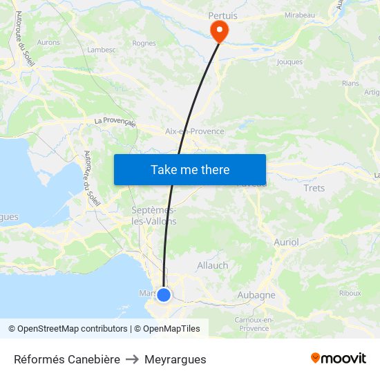 Réformés Canebière to Meyrargues map