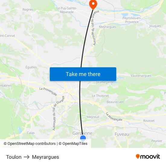 Toulon to Meyrargues map