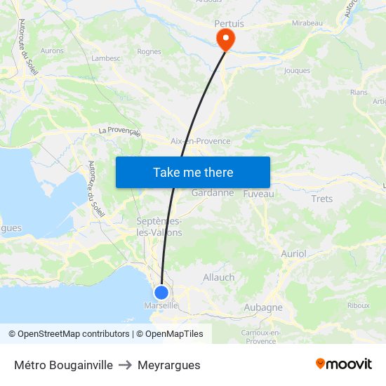 Métro Bougainville to Meyrargues map