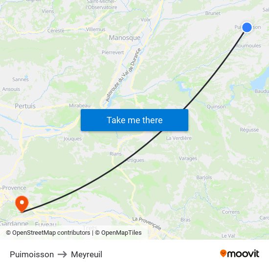 Puimoisson to Meyreuil map