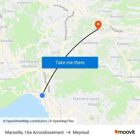 Marseille, 16e Arrondissement to Meyreuil map