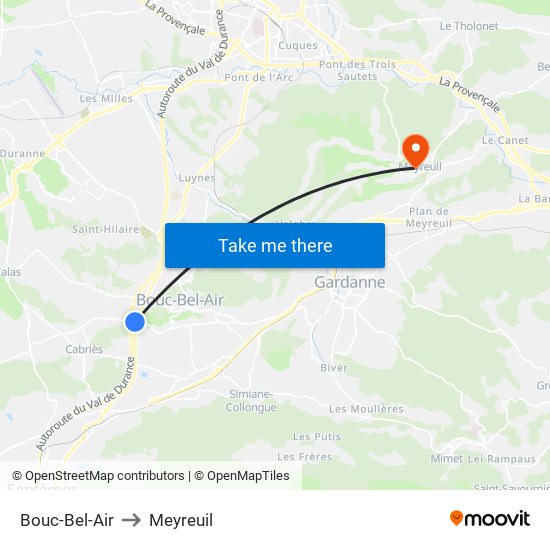 Bouc-Bel-Air to Meyreuil map