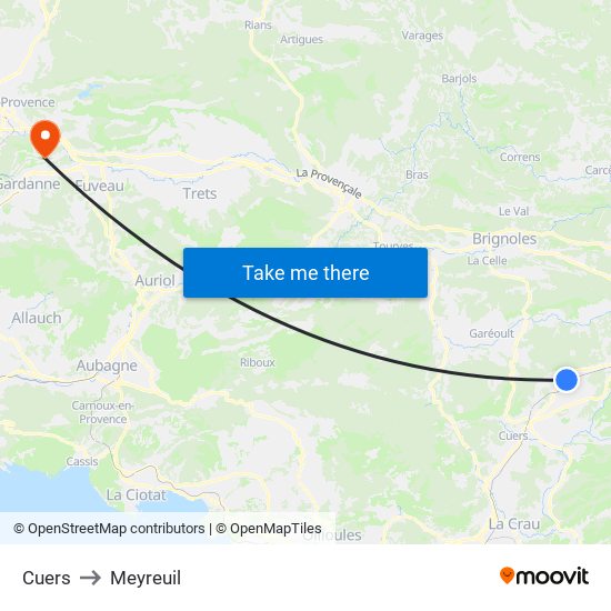 Cuers to Meyreuil map