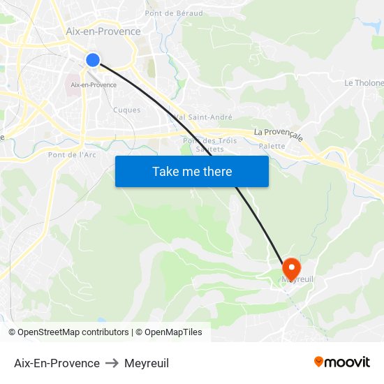 Aix-En-Provence to Meyreuil map