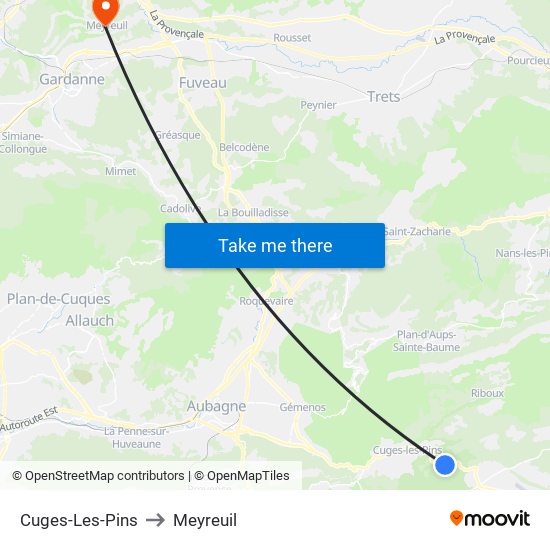 Cuges-Les-Pins to Meyreuil map