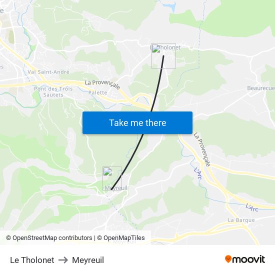 Le Tholonet to Meyreuil map