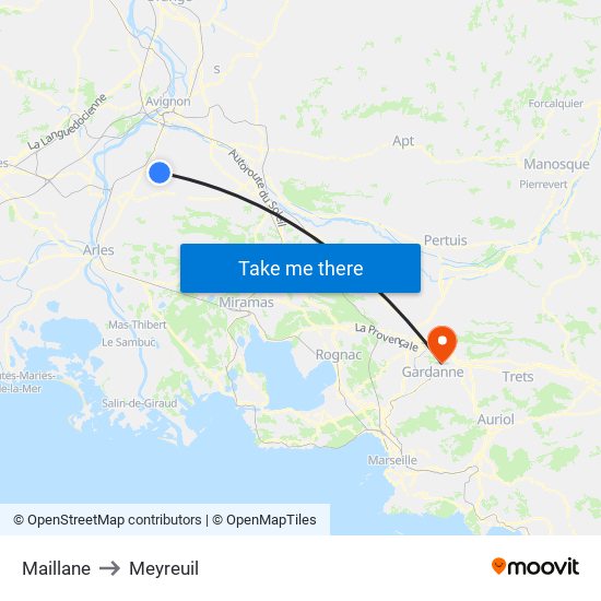 Maillane to Meyreuil map