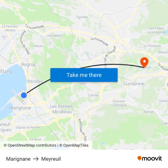 Marignane to Meyreuil map