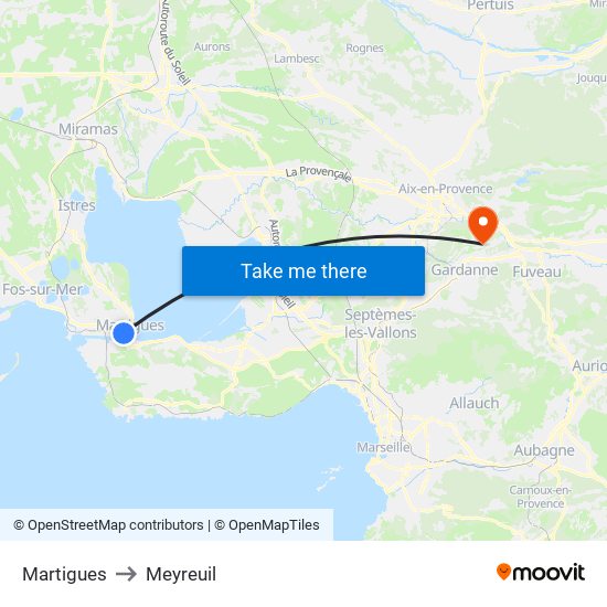 Martigues to Meyreuil map