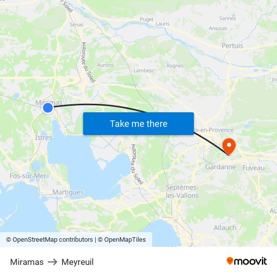 Miramas to Meyreuil map