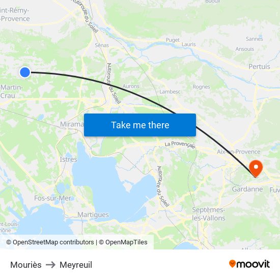 Mouriès to Meyreuil map