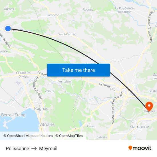 Pélissanne to Meyreuil map