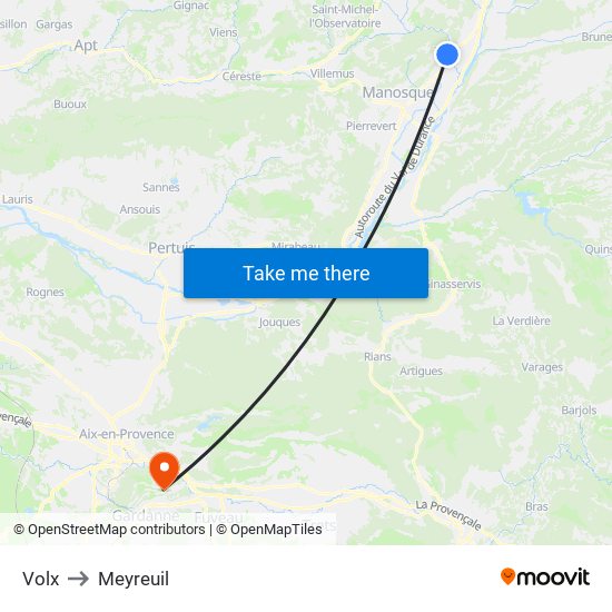 Volx to Meyreuil map