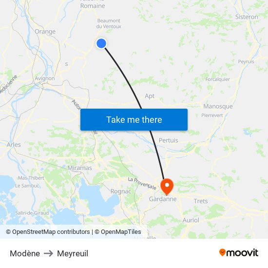 Modène to Meyreuil map