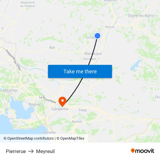 Pierrerue to Meyreuil map