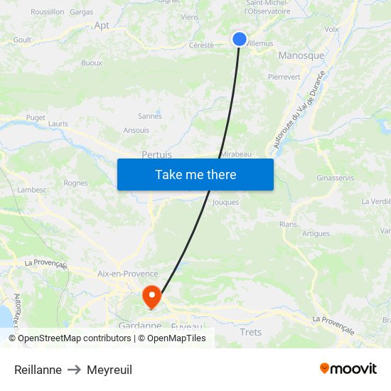 Reillanne to Meyreuil map