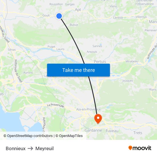 Bonnieux to Meyreuil map