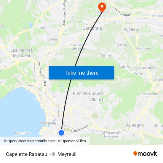 Capelette Rabatau to Meyreuil map