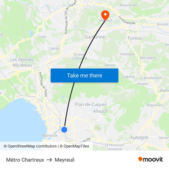 Métro Chartreux to Meyreuil map