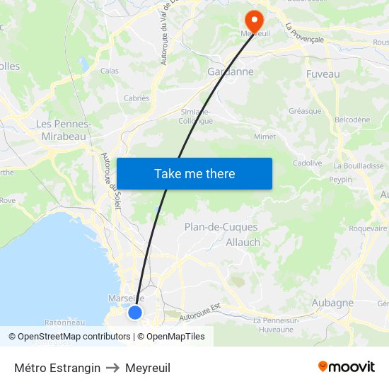 Métro Estrangin to Meyreuil map