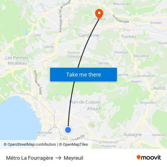 Métro La Fourragère to Meyreuil map