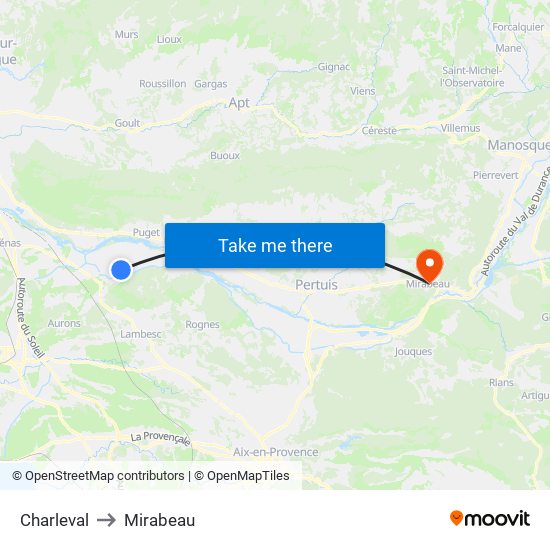 Charleval to Mirabeau map