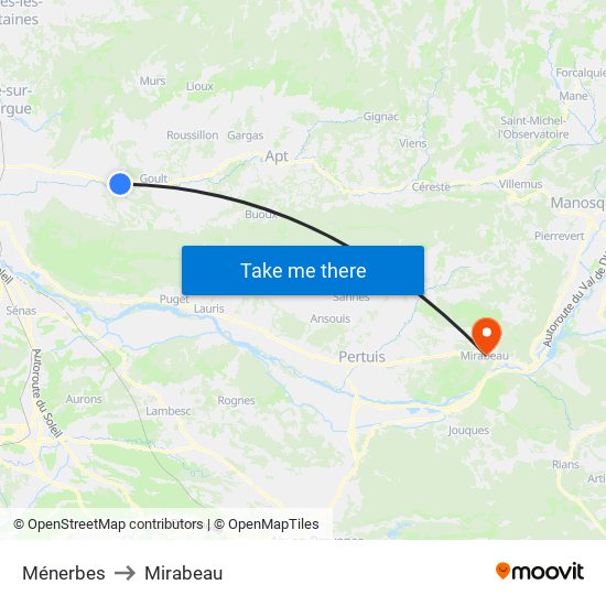 Ménerbes to Mirabeau map