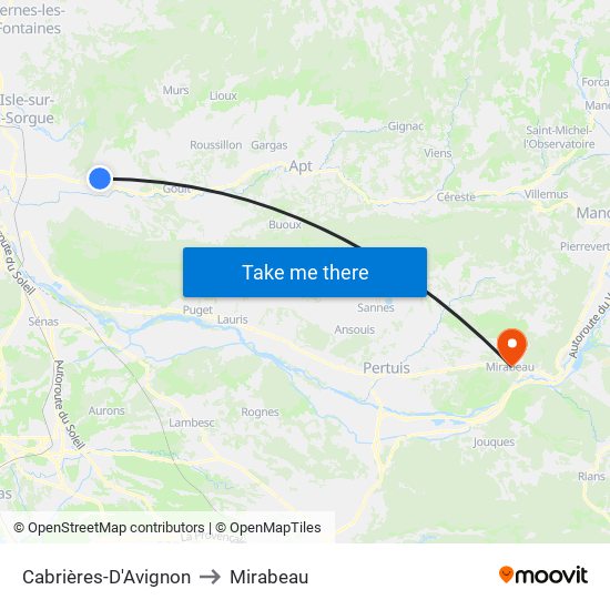 Cabrières-D'Avignon to Mirabeau map