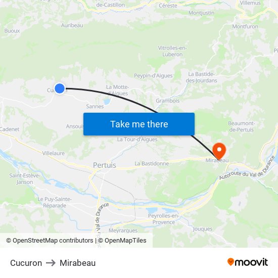 Cucuron to Mirabeau map
