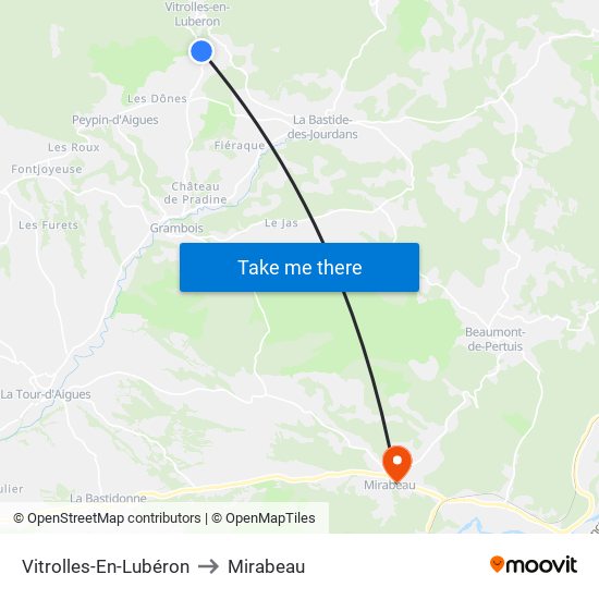 Vitrolles-En-Lubéron to Mirabeau map