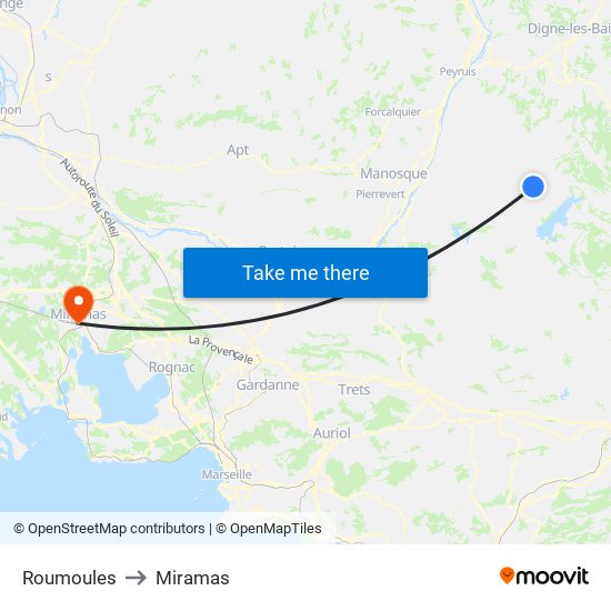 Roumoules to Miramas map