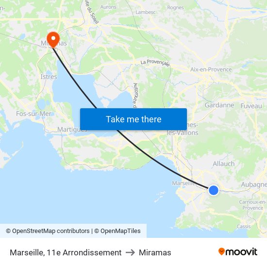 Marseille, 11e Arrondissement to Miramas map