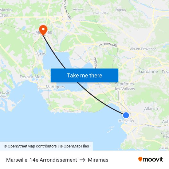 Marseille, 14e Arrondissement to Miramas map