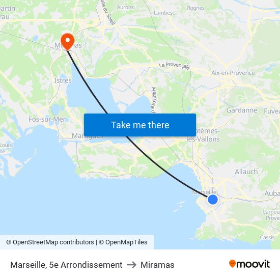 Marseille, 5e Arrondissement to Miramas map