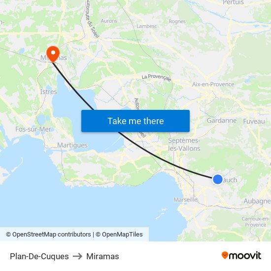 Plan-De-Cuques to Miramas map