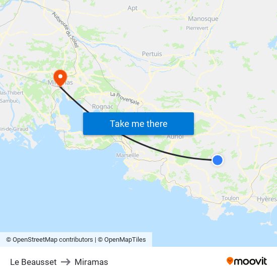 Le Beausset to Miramas map