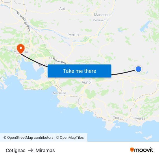 Cotignac to Miramas map