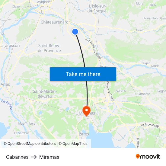 Cabannes to Miramas map