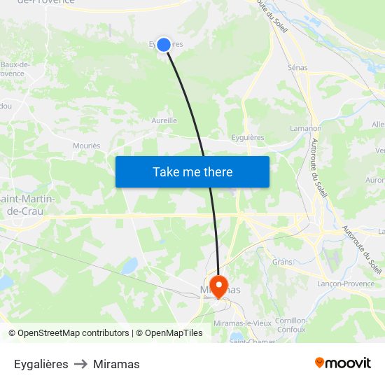 Eygalières to Miramas map
