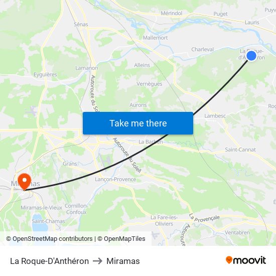 La Roque-D'Anthéron to Miramas map